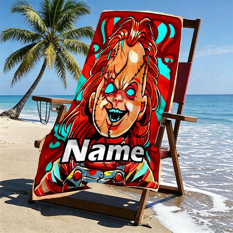 Custom Name Personalized horror movie Print Beach Towel, for Trip Camping Beach Party Home Decor, Birthday Gift for Family & Friends