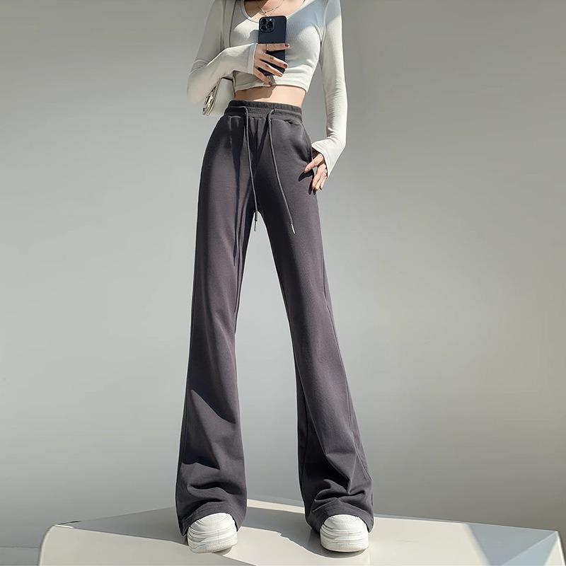 Grey micro-flared pants women's spring new high-waisted and thin casual sweatpants drape straight wide-leg sweatpants