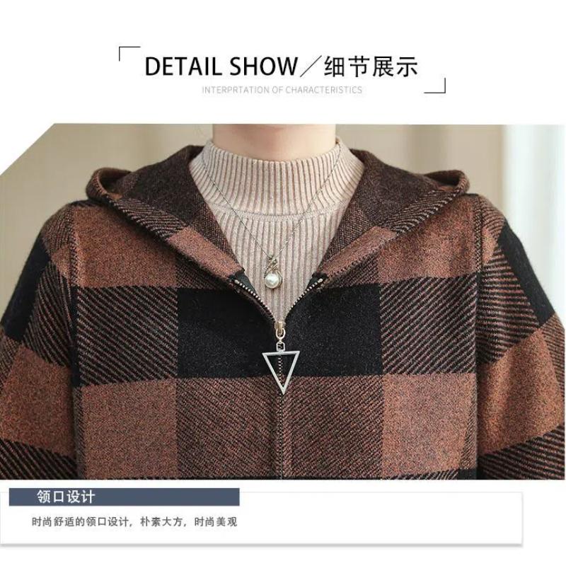 Toamnă Iarnă Nou Hanorac Mânecă Lungă Fashion Outwear Femei High Street Casual Carouri Culoare Solidă Fermoar Patchwork Cald Cardigan