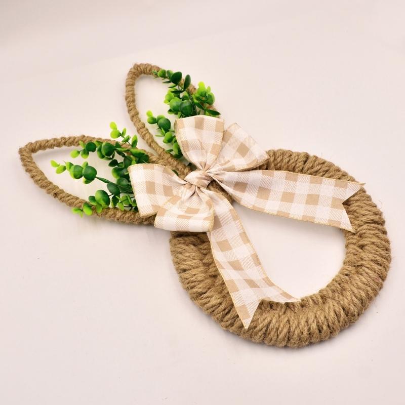 Easters Themed Florals Garlands Cartoon Rabbit Shaped Wreath for Front Door or Wall Decoration Seasonal Accessory