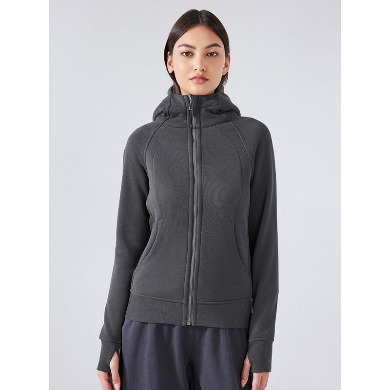 Winter Yoga Clothing Top Outdoor Sports Running Jacket Women Fall and Winter Fleece Cardigan Slim-Fit Hood Sweatshirt Women