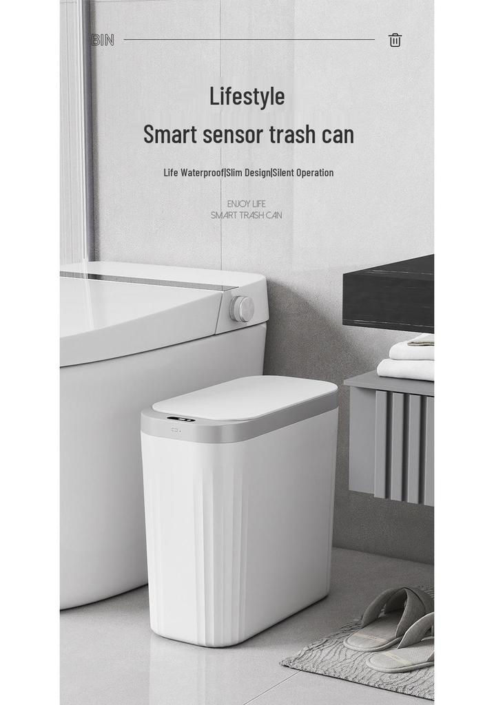 Smart Large-Capacity Trash Can with Lid for Bathroom, Toilet, Kitchen, and Living Room