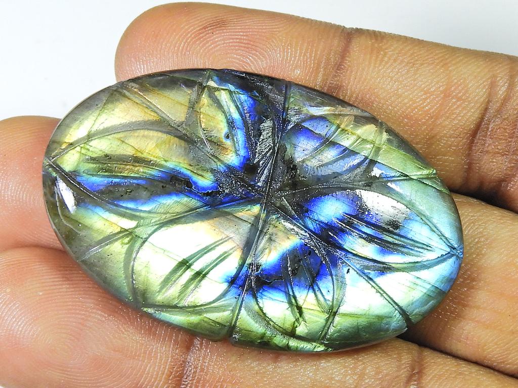30X48MM Natural Labradorite Carving Oval Designer  Loose Gemstone 98Cts. SK-1375