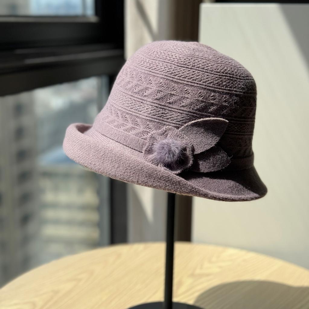 Chapeau de Pêcheur Tricoté Dôme Automne et Hiver Version Coréenne Tendance Décontracté Polyvalent Chapeau Bassin Relevé pour Mère Rend le Visage Plus Petit