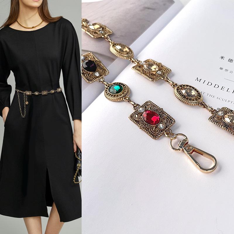 Waist Chain Women's Chain Ethnic Style Individual Waist Decoration European and American National Style Diamond-inlaid Accessories Dress Waist Chain