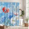 Watercolor Floral Curtain - Red Poppies, White Peonies, Blue Hydrangeas On Sky-Blue, Velvety Petals, Realistic Design, Polyester