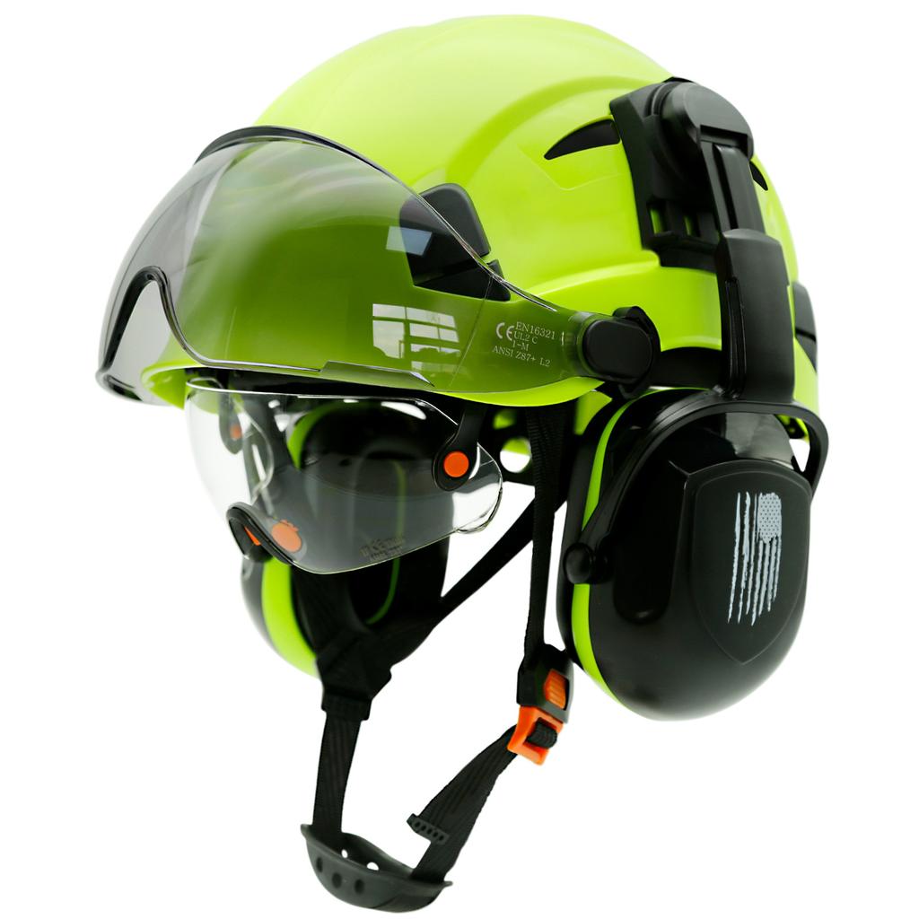 Casco di Sicurezza con Visiera Integrata Occhiali di Protezione Colore a Contrasto Paraorecchie Riduzione del Rumore per Ingegnere Elmetto da Lavoro Industriale ANSI