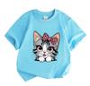 Kids Boys Girls 100% Cotton Short Sleeve Crew Neck T-Shirt, Cute Pink Bow Leopard Print Gray Tabby Cat Graphic Casual Soft Tee for Children Daily Wear