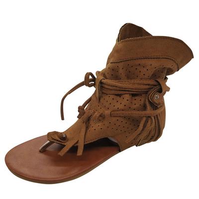 Lace Up Platform Sandals For Women Flat Soled Thong Toed Women'S Slippers Fashionable And Casual Tassel Hollow Zapatos De Mujer