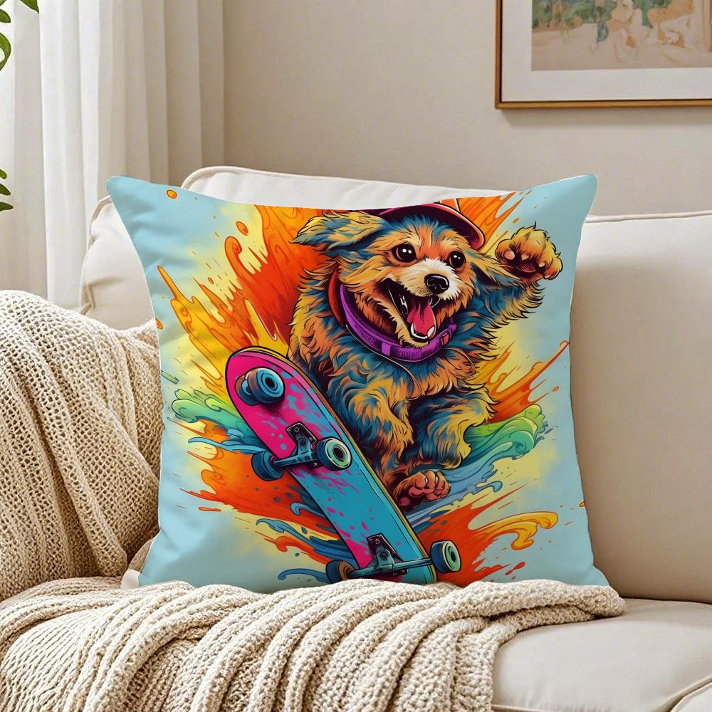 Retro Style Trendy Artistic Dog Pattern Cushion Cover Pillowcase Antidustmite Living Room Sofa Decor Cushion Room