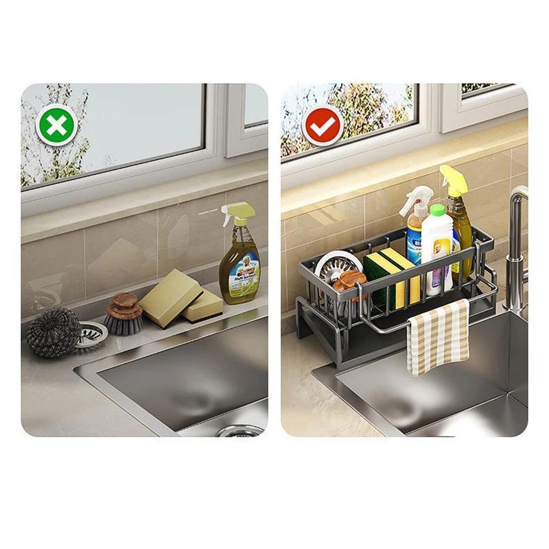 Sink Caddy Sponge Holder Sink Basket Brush Holder Dish Cloth Hanger Soap Rack Sink Stopper Holder Sponge Holder For Kitchen Sink