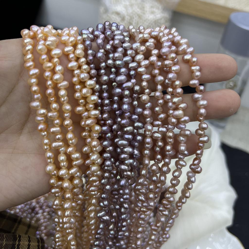 1String, Purple Yellow White Natural Pearls, Top Sided Drilled Hole Pearl Beads for Jewelry Making DIY Crafts (Beads 4-5mm, Length 36cm)