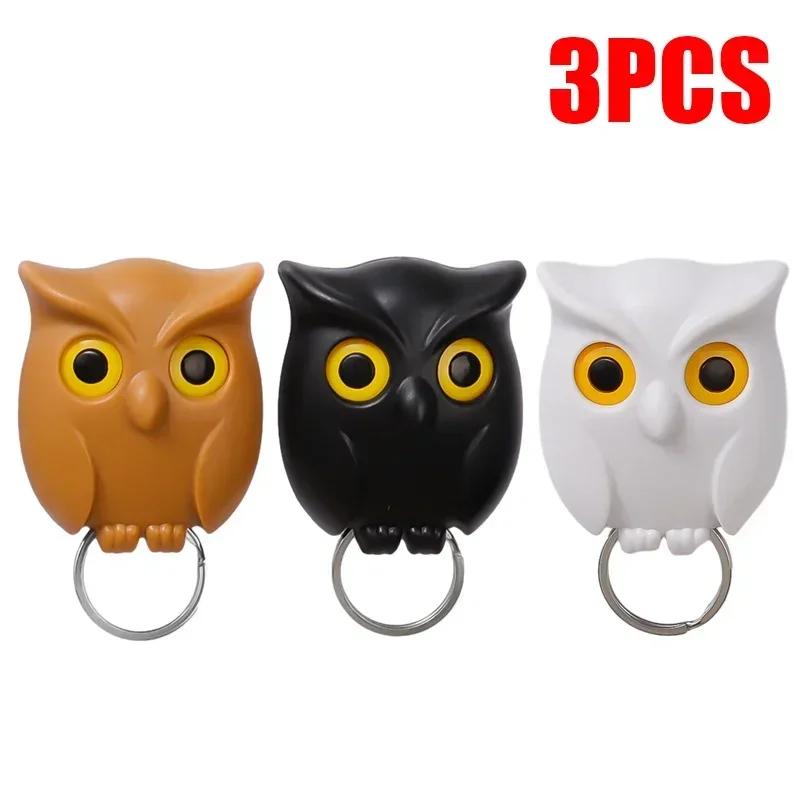 1/3PCS Magnetic Owl Key Holders Self Adhesive Magnets Hold Keychain Key Hanger Hooks Will Open Eyes Home Wall Decorative Hooks