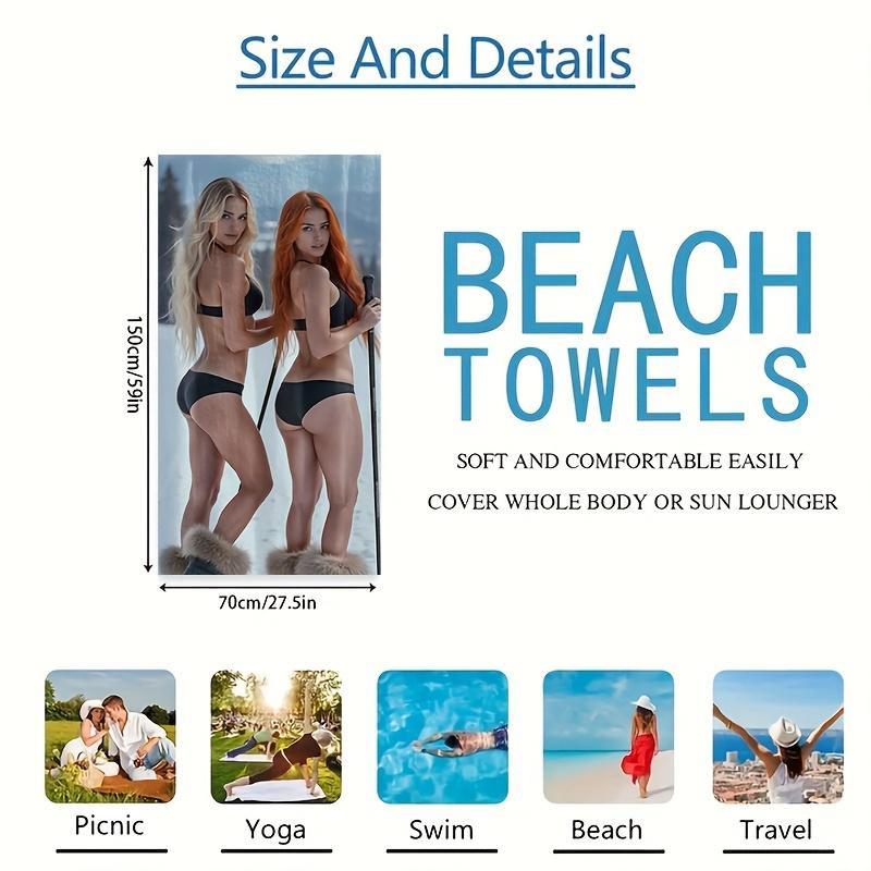 Turquoise Blue Fashion Figure Print Microfiber Beach Towel Large Quick Dry Absorbent for Pool Travel Camping Party Gift