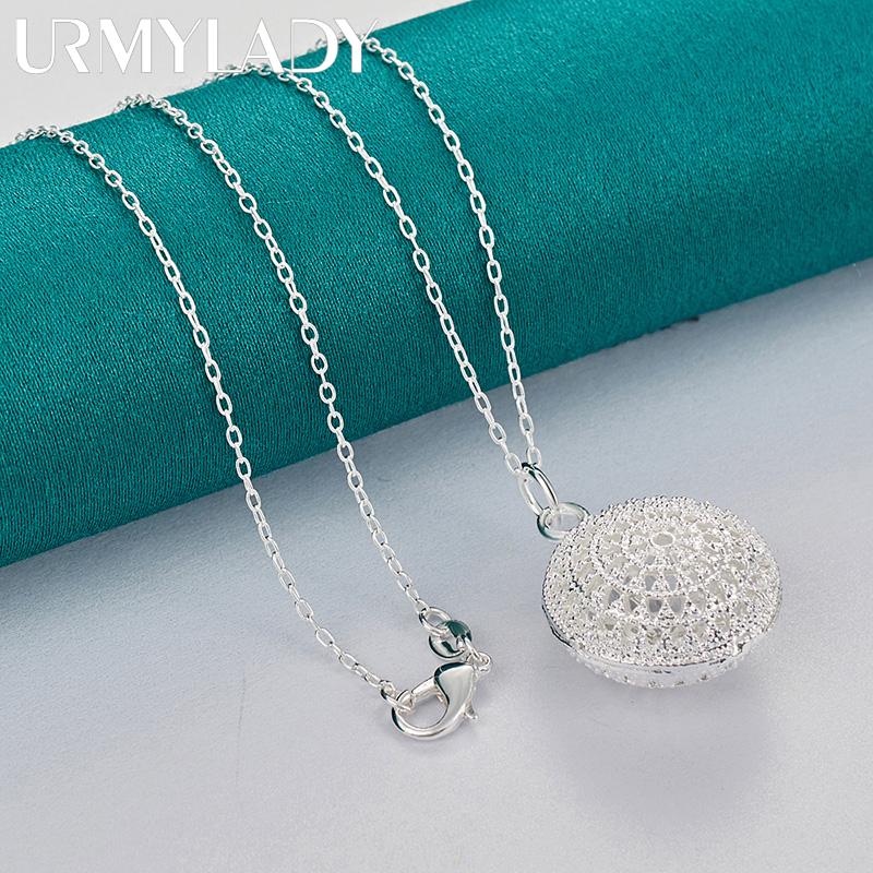 URMYLADY 925 Sterling Silver Hollow Round 40-75cm Pendant Necklace For Women Fashion Jewelry