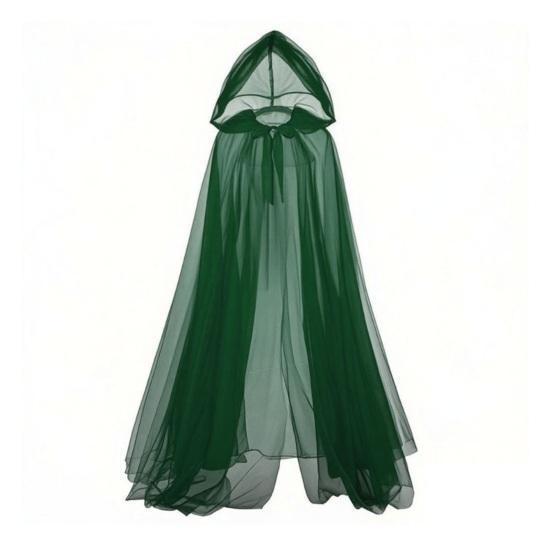 Bodenlanger Umhang mit Kapuze aus Netz für Erwachsene, 2-lagiges durchsichtiges Tüll-Umhang, Dunkel-Elfen Kostümumhang, Gotische Hexenkönigin Cosplay, Halloween, Renaissance black