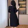 Elegant Black Plus-Size Long-Sleeved Dress for Spring and Autumn