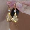 New Trendy Gold Wire Mesh Colored Crystal Earrings, Light Luxury High-end Fashion Internet Celebrity Geometric Ear Buckle Temperament Earrings