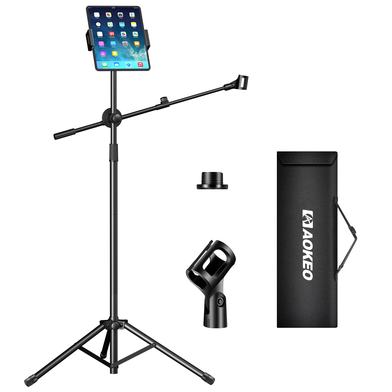 Aokeo Boom Microphone Stand Floor Tripod 42-68 Inches Portable Tablet Holder Supports Any Microphone