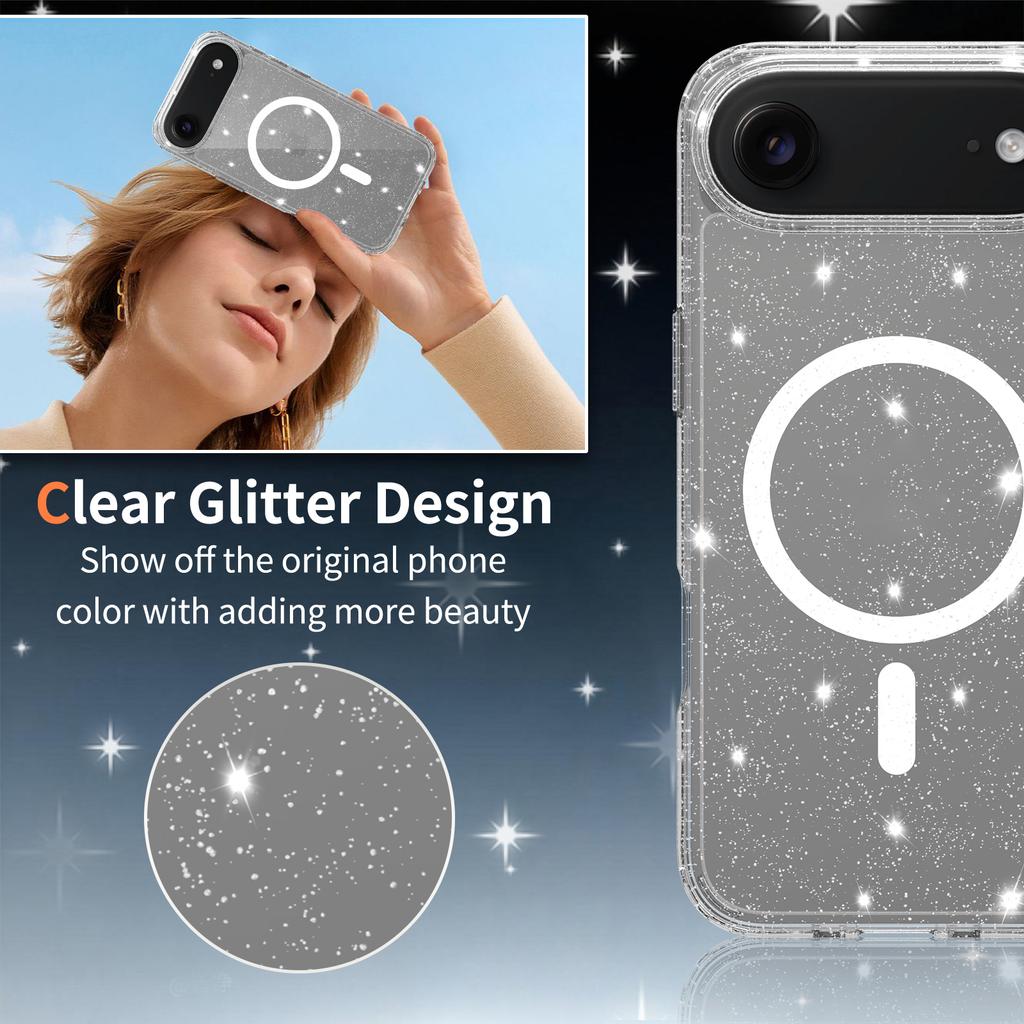 For iPhone Air Magnetic Case Glitter Design TPU PC PET Drop Proof Phone Cover