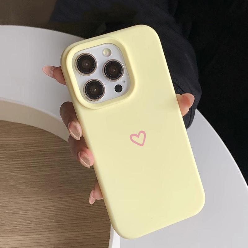 Pink Minimalist Heart-shaped Phone Case For 17 Pro Max 17 Air 16 Plus 17 16 15 14 13 12 11 Cartoon-style Aesthetic Cover
