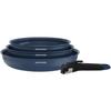 Set of 3 Frying Pans - All Heat Sources Including Induction - - AM2033 - Ceramic Coating - Ø 20-24-28 Cm + Removable Handle - Blue