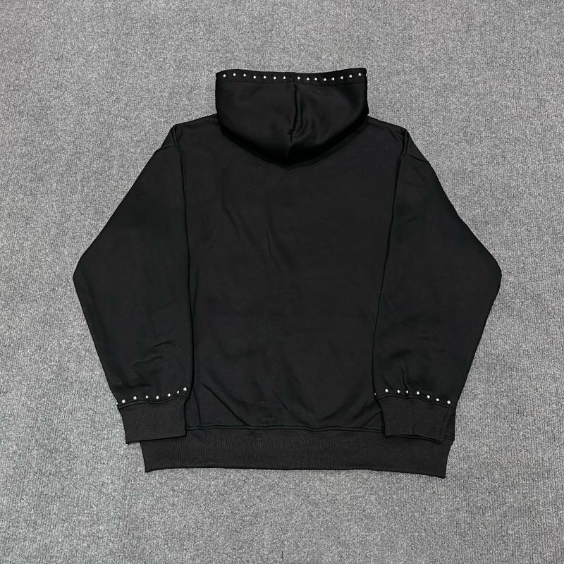 Unisex Embroidered Rivet Fleece-Lined Hooded Sweatshirt