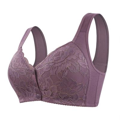 Biancheria intima alla moda per mezza età e vecchiaia con bottoni frontali traspiranti in spugna per donna senza reggiseno grande in pizzo con anello in acciaio