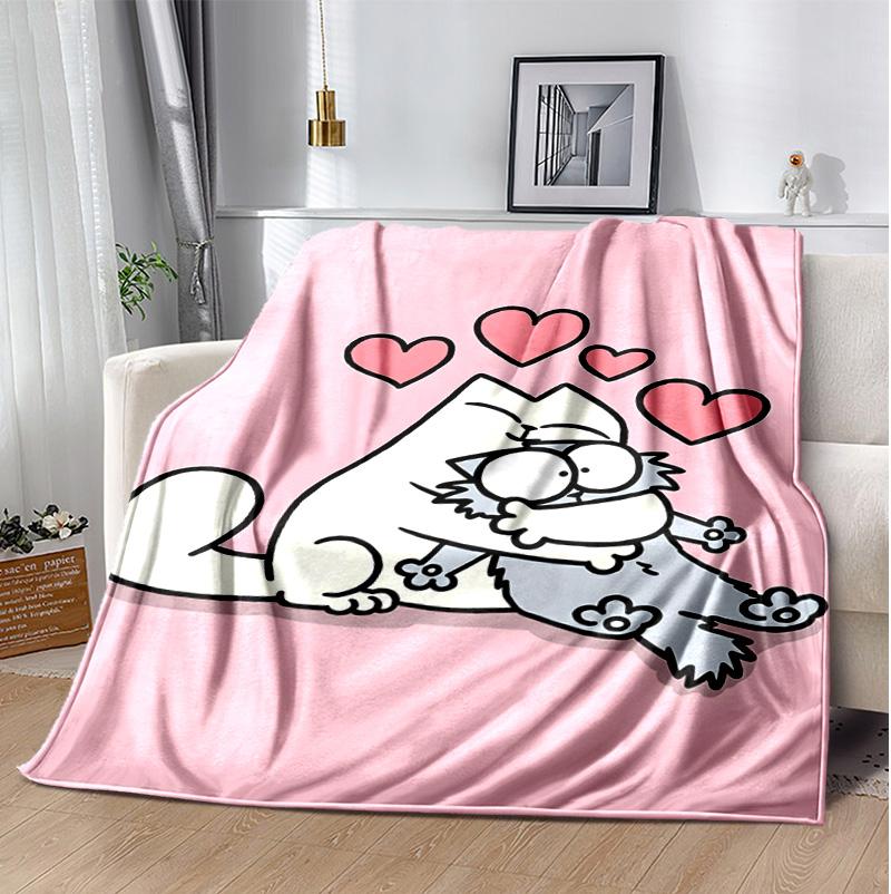Simon'S Cat Flannel Blanket Soft Warm All-Season Throw, Design for Camping, Car Travel, Hiking Sofa, Bed, Office Perfect Gift for Parties