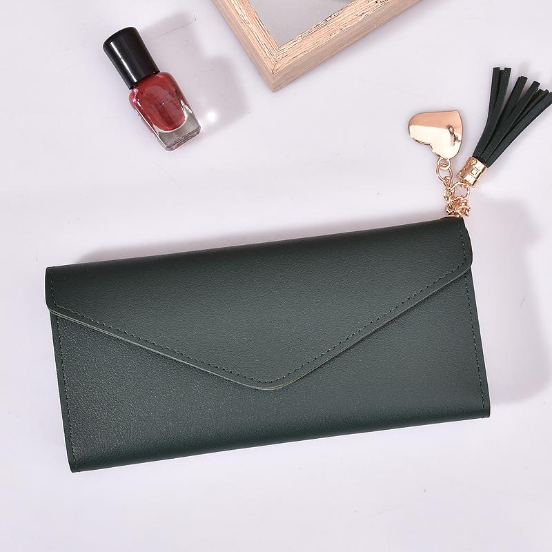 Women's Long Korean-Style Wallet with Heart Pendant and Tassel
