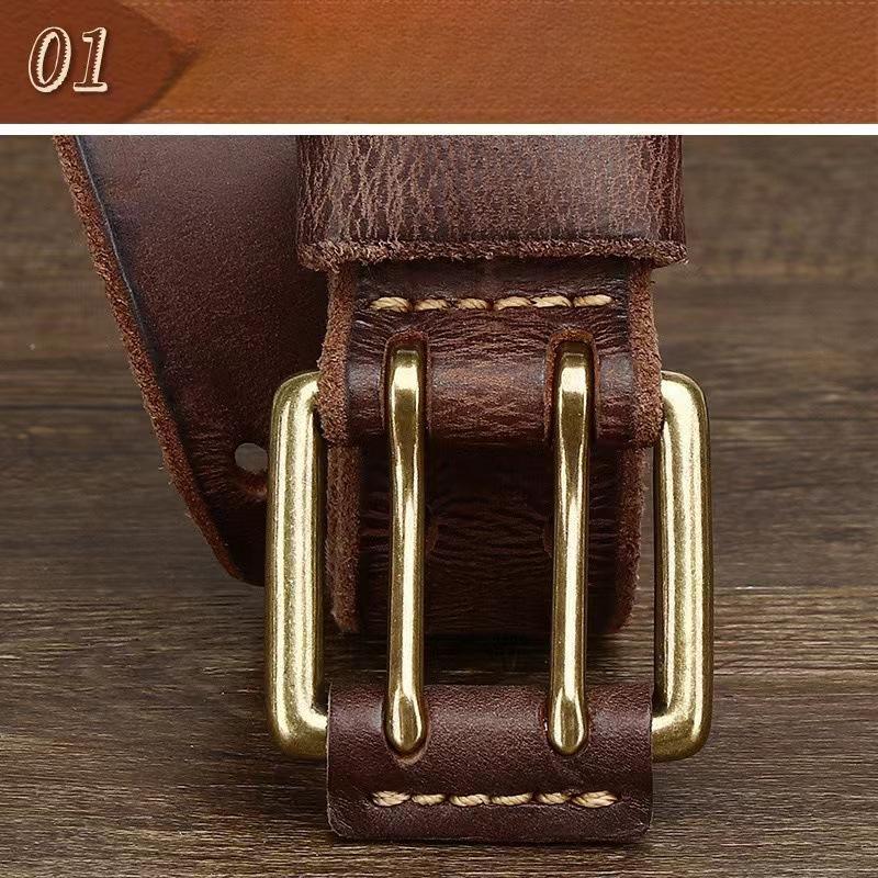Men'S Belt, Genuine Leather Belt, Men'S Casual Retro Non-Punching Pin Buckle, Smooth First Layer Cowhide Lazy Belt