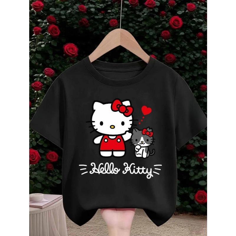 Summer Sanrio Hello Kitty Cartoon Cute Pattern Girl T-Shirt, Soft Material, Comfortable and Casual, Fashionable Style