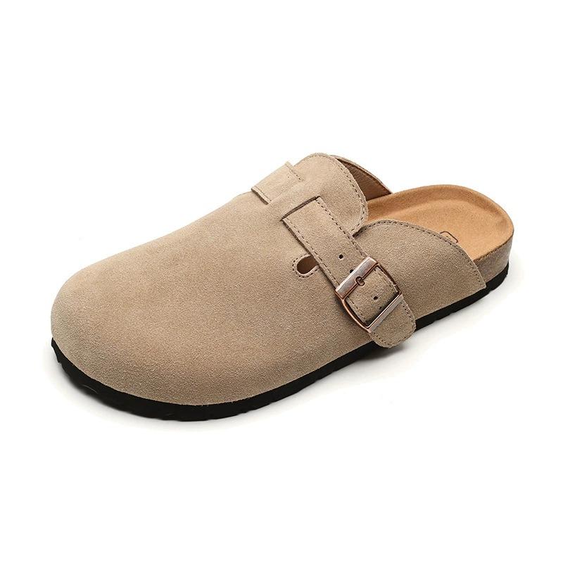 Sandales à Talon Épais Pantoufles Semelle en Bois Souple Demi-Chaussons Couvre-Pieds Sabots d'Été pour Femmes Boucle Daim Support de Voûte Plantaire Liège