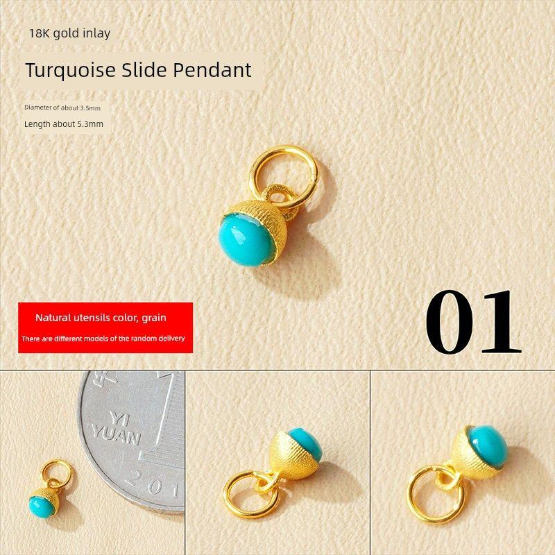 

18K Gold Accessories DIY Ancient Gold Inlaid Green Pine Spacer Beads Sliding Pendant Bracelet Wrist String Bracelet Necklace Ornament Accessories [1] 18K gold inlaid turquoise slide pendant * 1