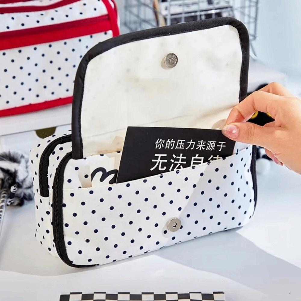 Large Capacity Pencil Case Polka Dot Pen Bag Portable Organizer Bag