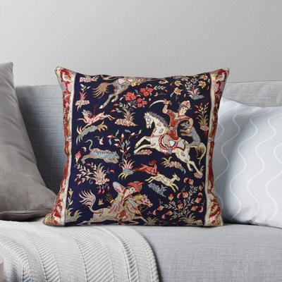 Antique Persian Hunting Rug Pillowcase Polyester Linen Velvet Printed Zip Decor Pillow Case Bed Cushion Cover