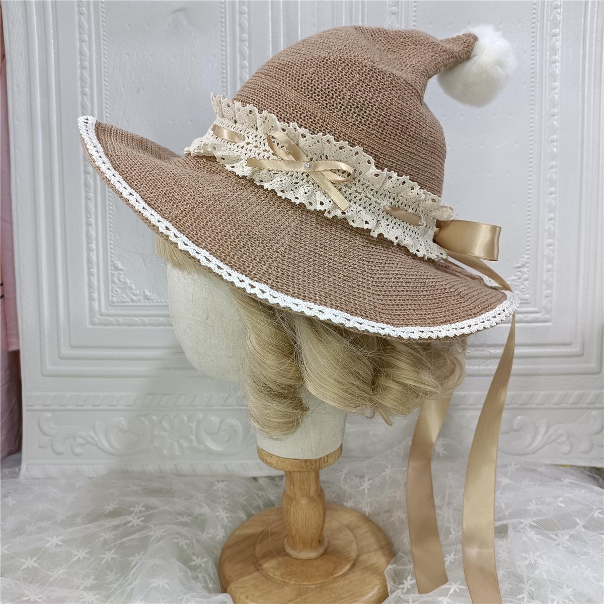 

Lolita Autumn and Winter Hat Lolita JK Witch Hat Original New Year s Knit Wool Hat adult легкие хаки