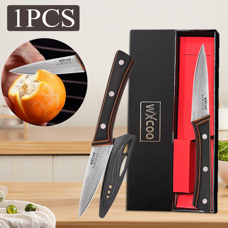 WXCOO 4" Japanese Fruit Knife  with Gift Box Sharp Blade Kitchen Chef Knife Ergonomic Wood Handle Stainless Steel Santoku Knives