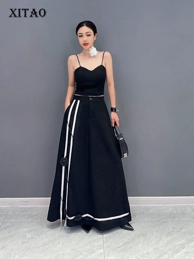 

XITAO Casual Flower Decoration Loose Women Skirt HQQ0827