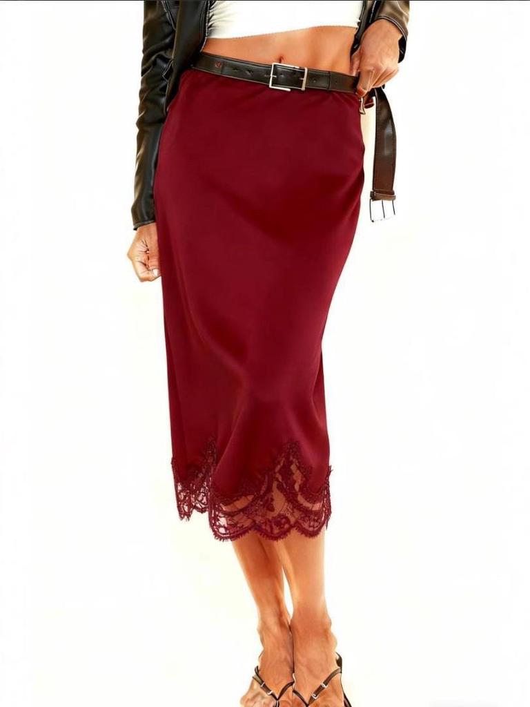 Eleganter Damen-Patchwork-Rock aus Spitze und Satinseide