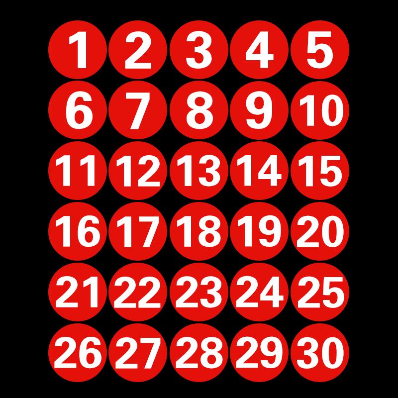 3cm Waterproof PVC Number Stickers (1-30)