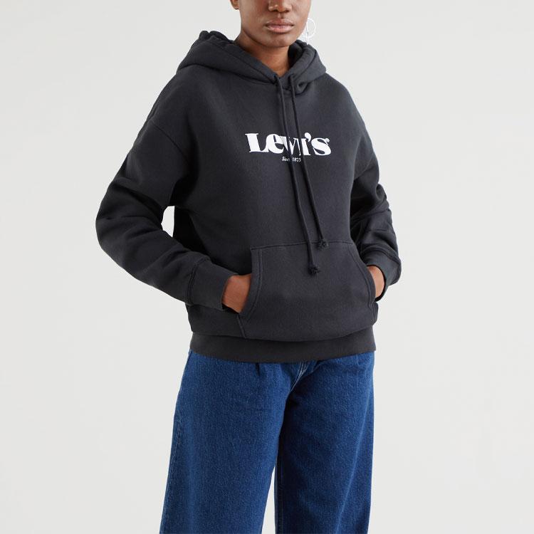 Levis Hooded Logo Print Sweatshirt Women Tops Black 18487-0004