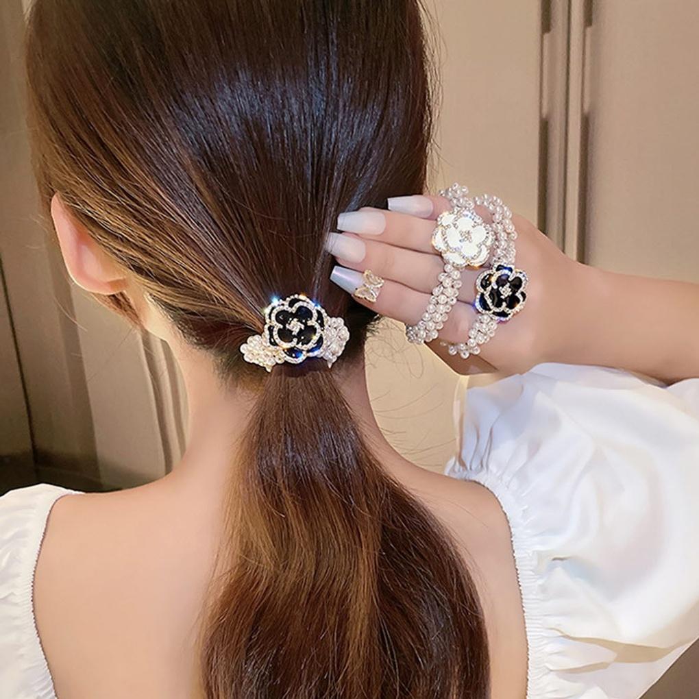 Luxury Pearl Cubic Flower Hair Scrunchie (2 Pieces)