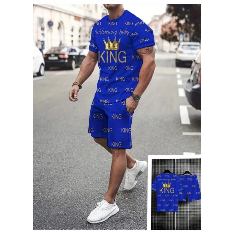 

Летняя надпись OK Цветная печать Модный Удобный Свободный Спортивный Мужской Комплект с Коротким Рукавом из Двух Предметов Спортивная Одежда 6XL