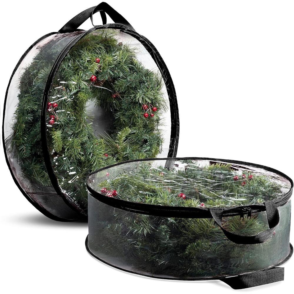 2-Pack Christmas Wreath Storage Boxes (30 inches) - Artificial Wreath Storage Bags - Double Zipper Wreath Storage Bags Pack of 2