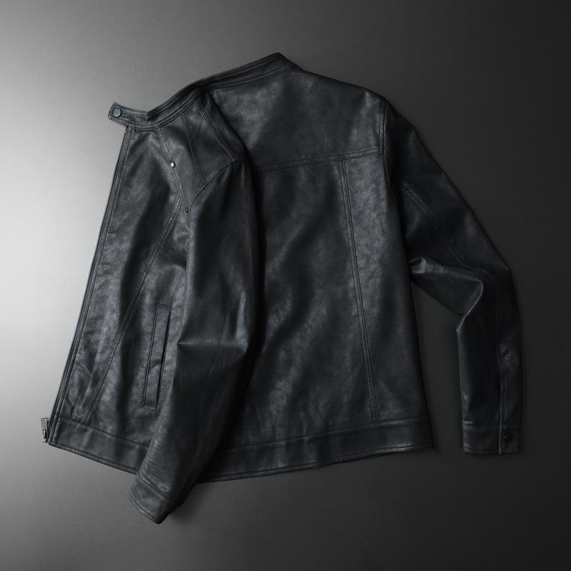 Autumn and winter new men's stand-up collar slim-fit locomotive leather jacket trendy fashion handsome zipper casual PU