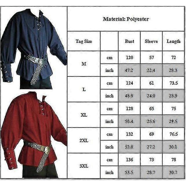 Men Plain Medieval Renaissance Long Sleeve Blouse Shirt Stand Collar Lace Up Tops S