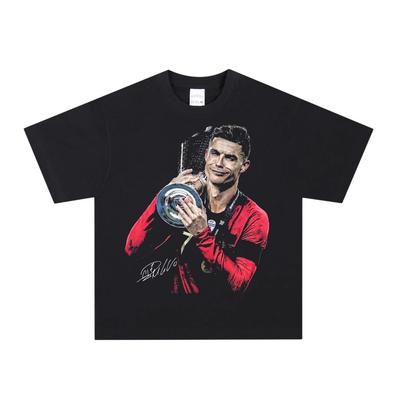 Stylish Black Cristiano Ronaldo Portugal Trophy Graphic Casual Cotton Short-Sleeve Women And Men T-Shirt