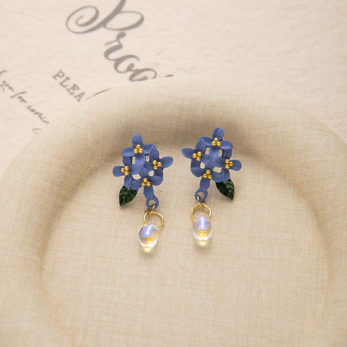 

Ethnic Style Flower Earrings Embroidery Ball Blue Atmosphere Earrings Temperament Cheongsam National Style Earrings