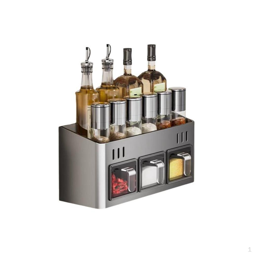 Suctionmounted Seasoning Rack Organizer, Sturdy Kitchen Storage Shelf Gunmetal 3G Glue